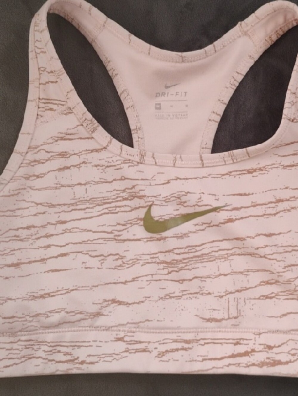Nike Light Pink Sports Bra with Metallic Gold Swoosh